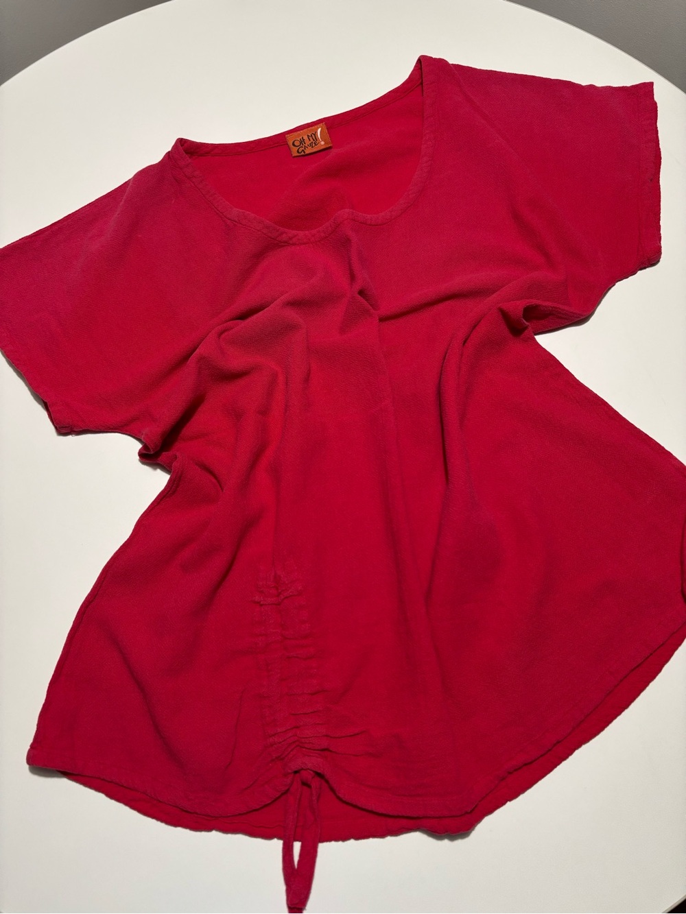 Oh My Gauze Red Cotton Oversized Short Sleeve Shirt With Cinch Detail